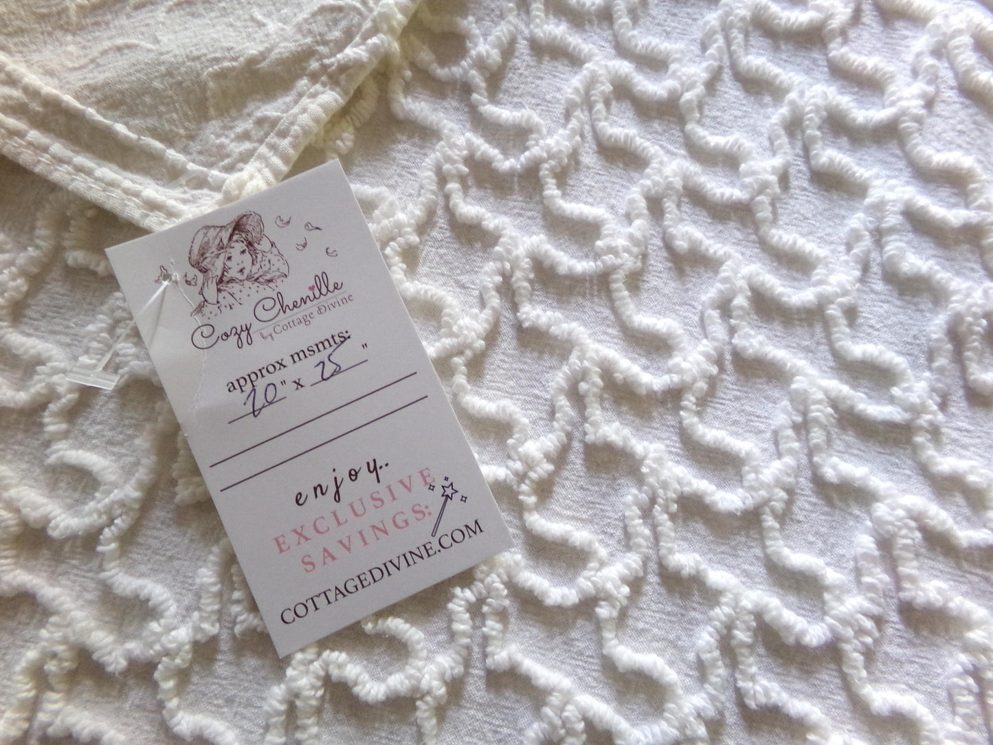 Neutral Cream Vintage Chenille Fabric, Texturized Squiggle Cotton Material, 20" x 25" inch Piece, Neutral Vintage Fabric for Quilts, Pillows
