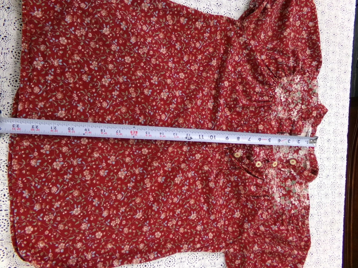 Vintage Prairie Blouse Boho 1970s Womens Top Ditsy Calico Floral Shirt Small