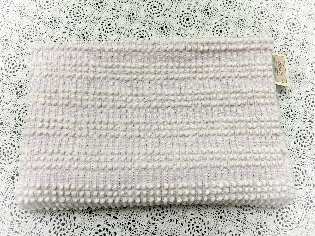 Vintage Chenille Fabric, Lilac Pink White Pearls & Silver Lurex, 20x25" Piece