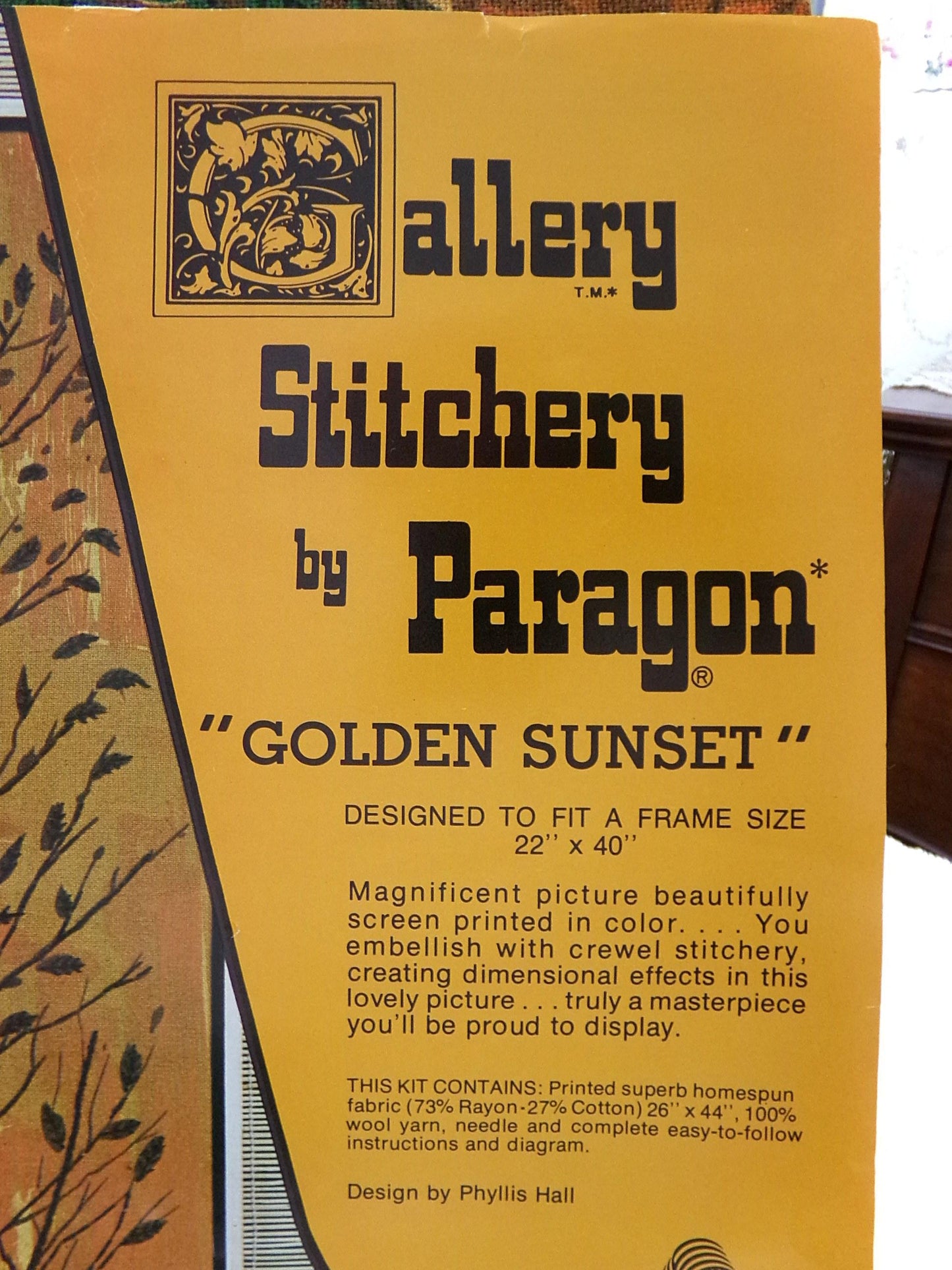 GOLDEN SUNSET Vintage Crewel Kit, *NO Thread* Paragon Embroidery #0611, Huge Boho 70s Wall Hanging, Phyllis Hall