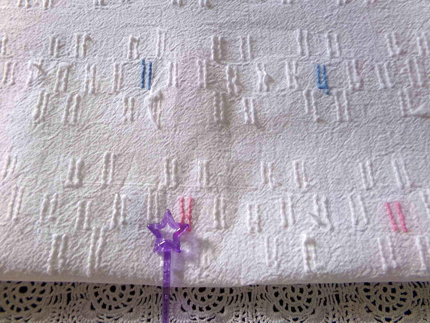 Vintage Style Chenille Fabric, Y2K Daisy, White, Pink & Blue, 22x26" Piece