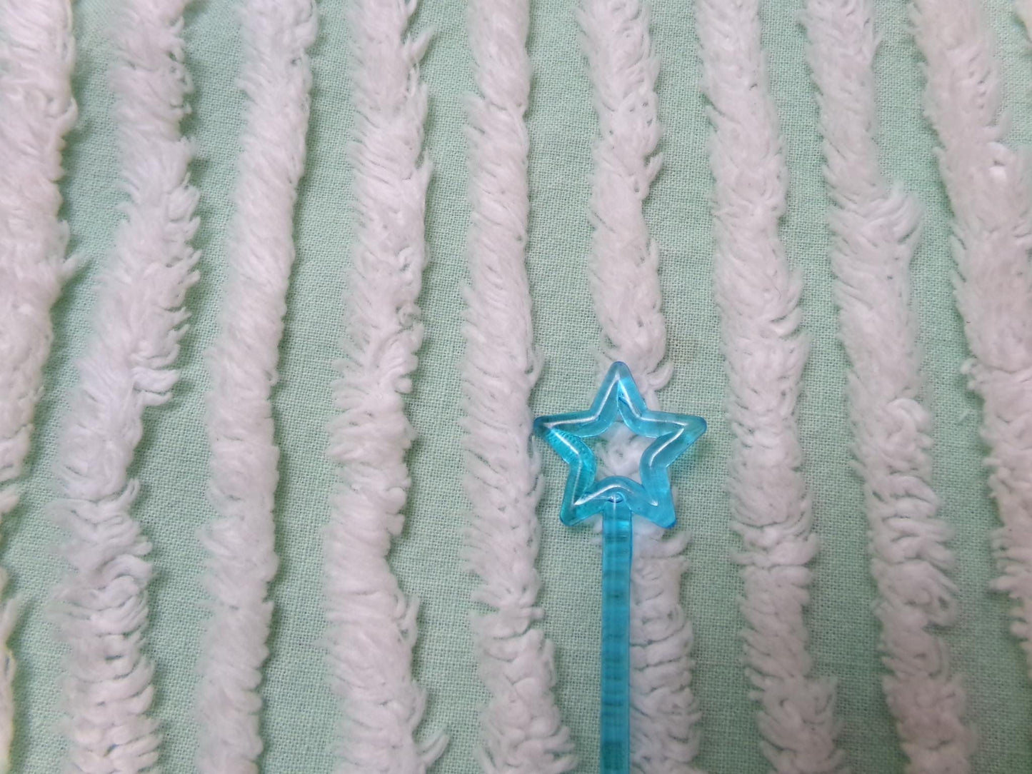 Vintage Mint Green Chenille Bedspread Fabric, White Multidirectional Stripe 24x21"