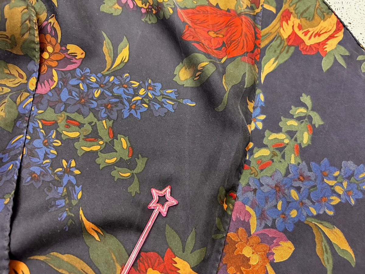 Vintage Ralph Lauren Silk Square Scarf Shabby Navy Blue Floral Roses