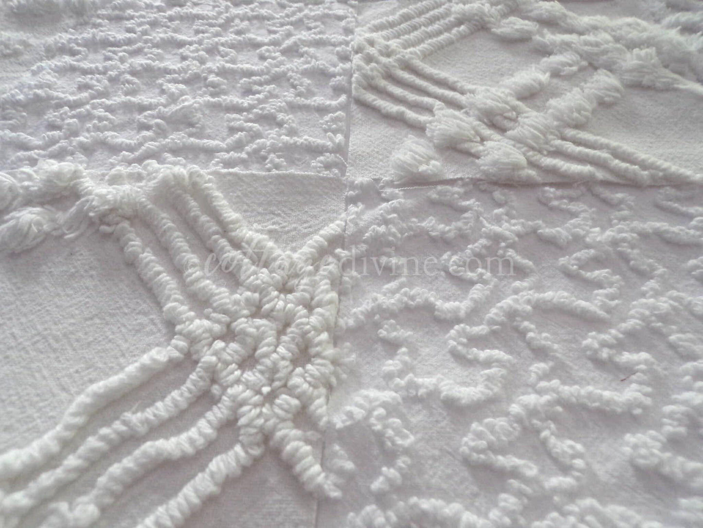 Chenille Quilt Squares Set, "Timeless White," from Vintage Bedspread Fabric, 16 Blocks, 6" inch