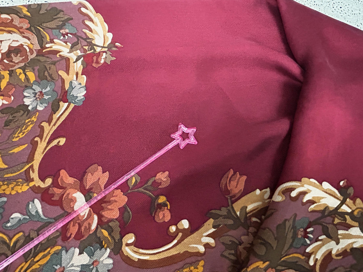 Vintage Ralph Lauren Silk Scarf Burgundy Wine Rose Floral Baroque Scroll Border