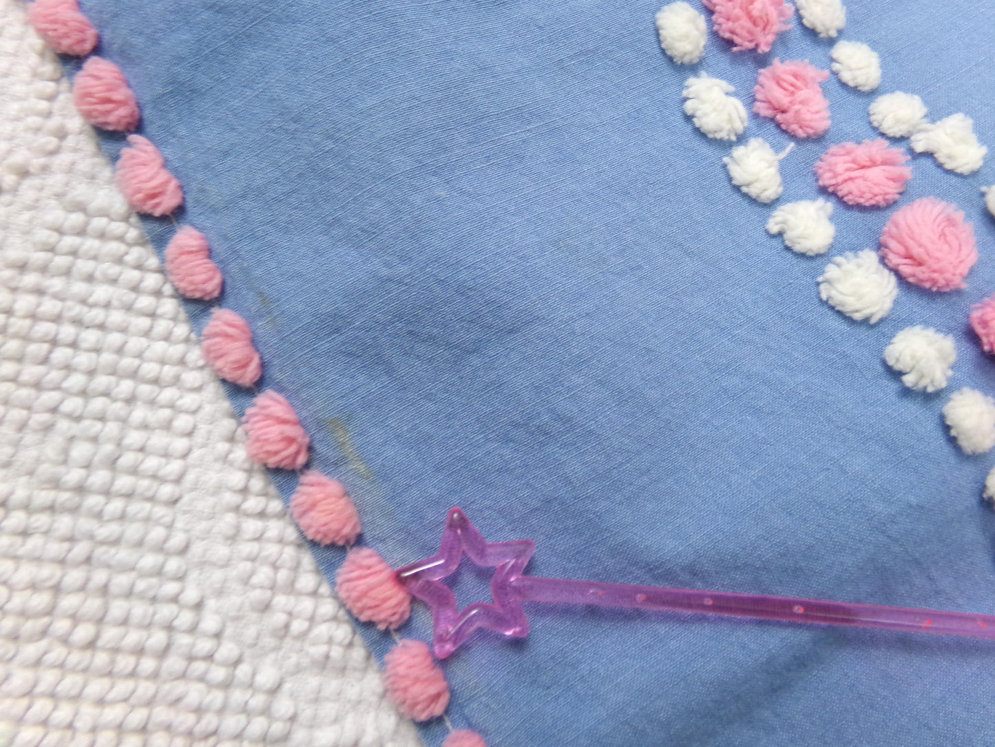 sunbonnet girl vintage chenille bedspread fabric, pink & blue sewing material, 17" x 29"