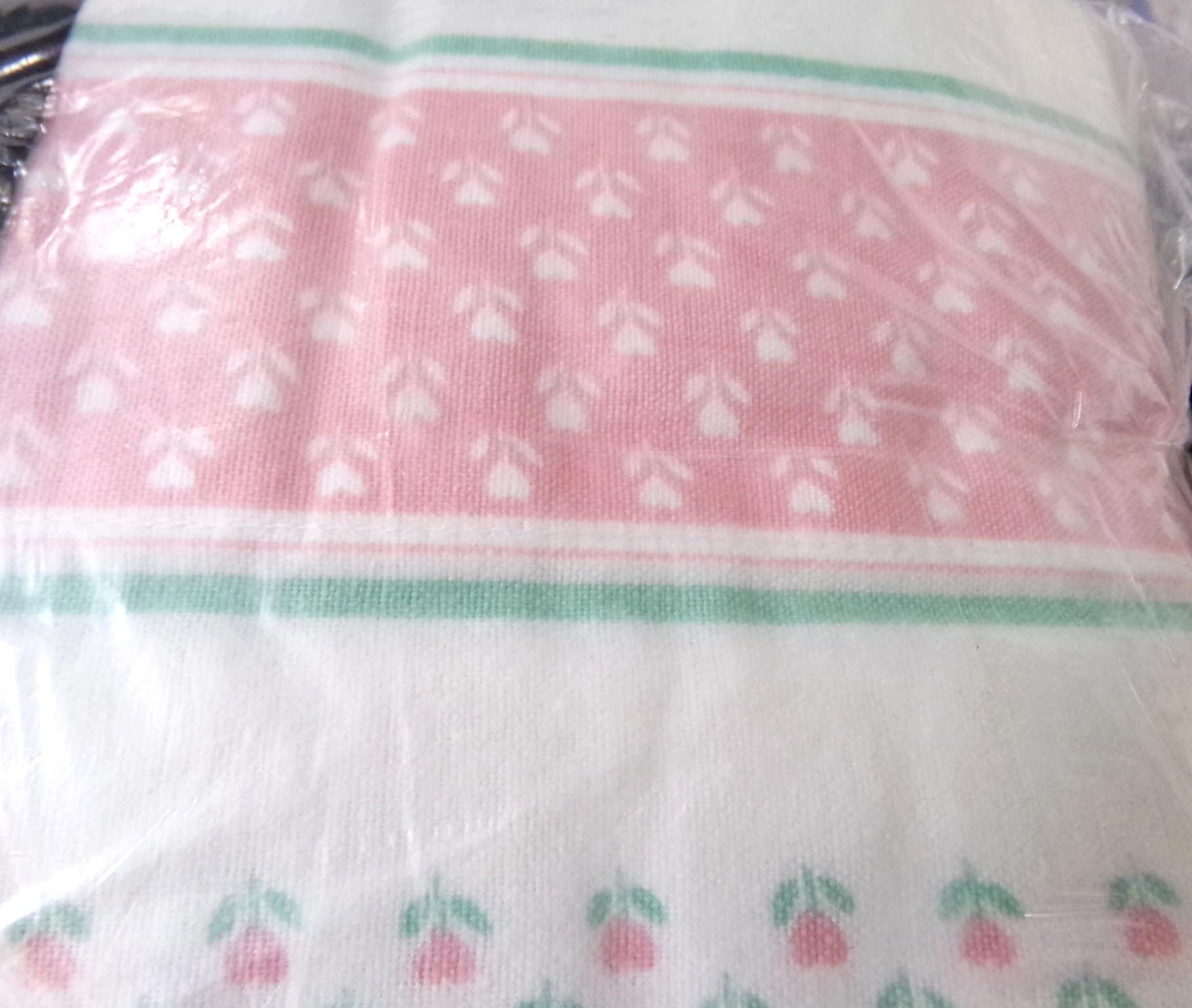 Vintage Twin Flannel Flat Sheet Floral Tulip Heart Design Pink Green White, 100% Cotton