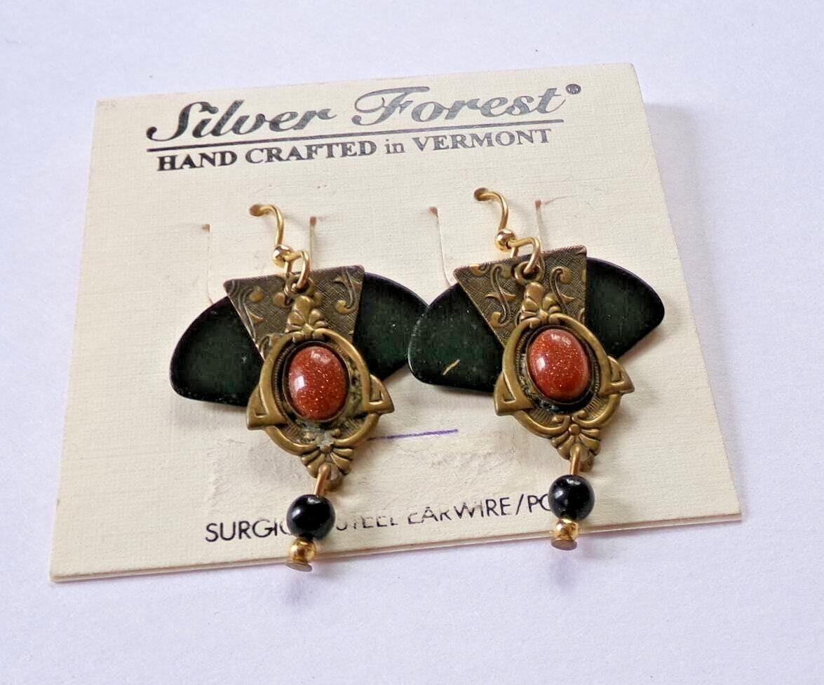 Steampunk Vintage Layered Dangle Earrings, Pierced Boho Silver Forest Vermont Jewelry