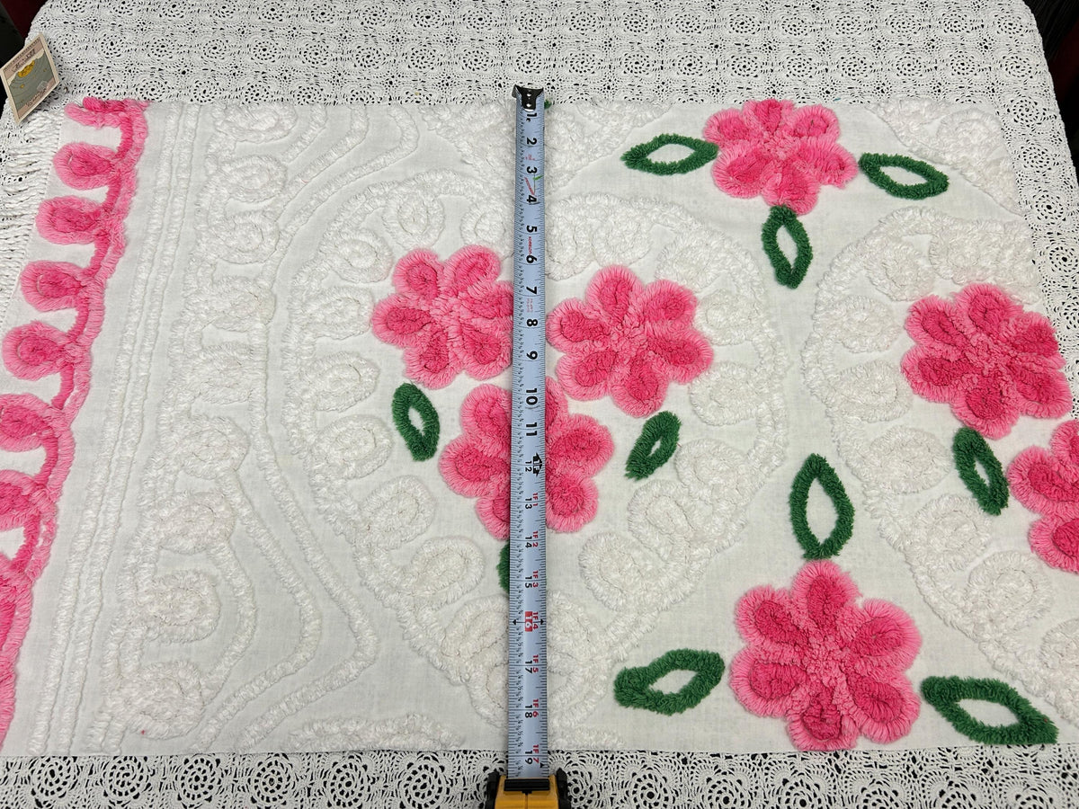 White Heart Vintage Chenille Fabric, Pink Rose 18x28.5" Piece
