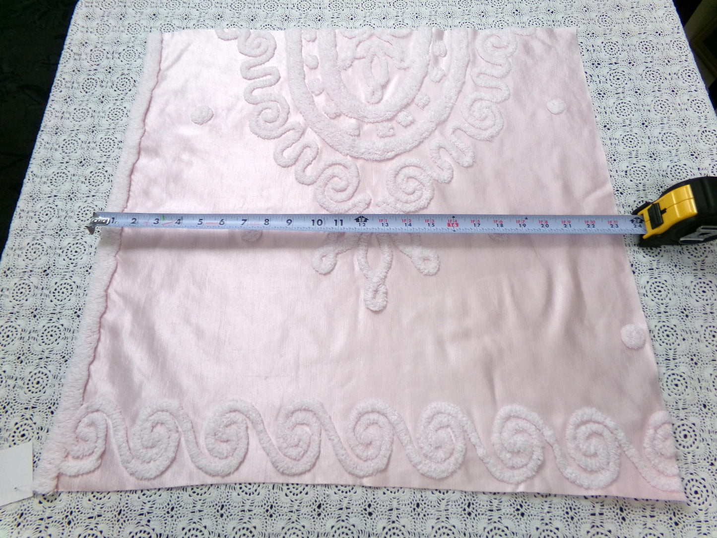 Romantic Pink Vintage Satin Chenille Fabric, Shabby Sewing Material 22" x 23" Piece