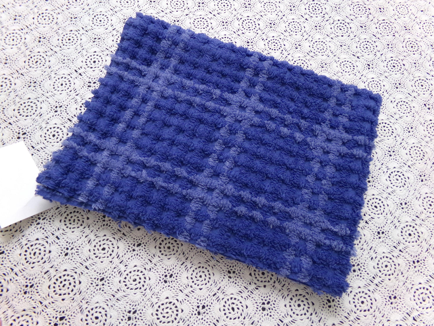 Midnight Blue Vintage Chenille Fabric Textured Plaid Sewing Material 18" x 24"