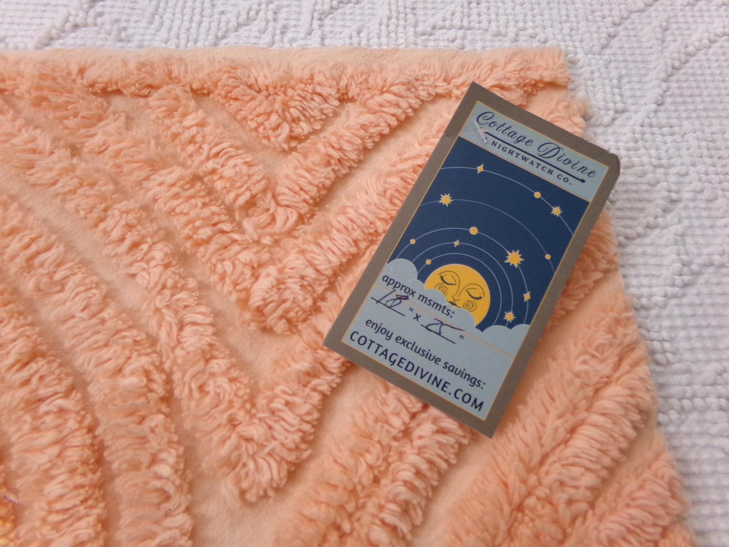 Peach Plush Vintage Chenille Fabric, tufted wedding ring design, sewing craft quilt material, 18" x 25" piece