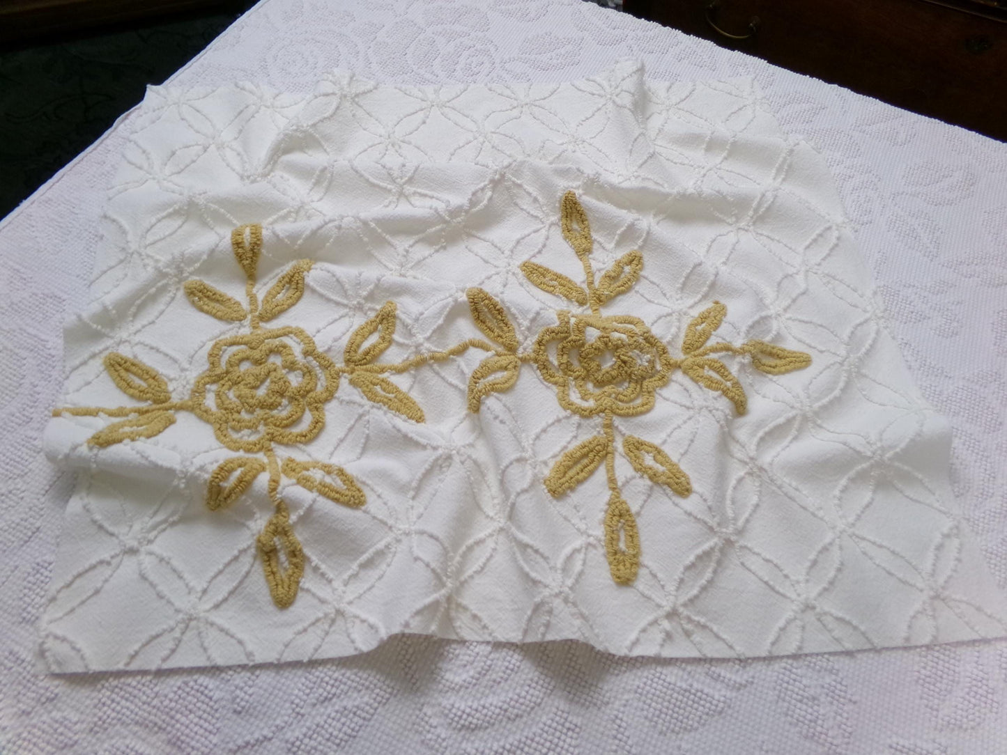 Vintage Chenille Fabric Piece, Compass Rose Sewing & Quilt Material 22" x 25"