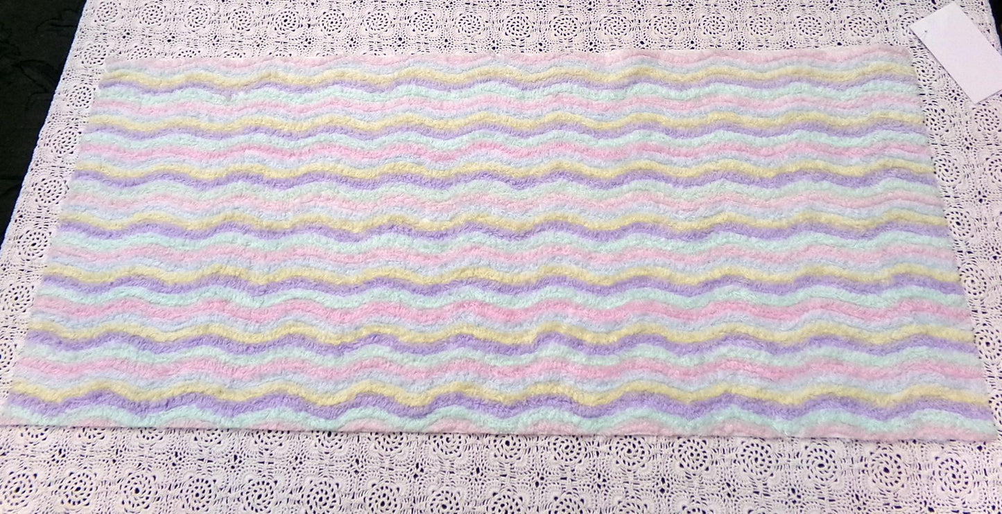 Vintage Pastel Rainbow Chenille Fabric Piece, Ripple Wave Stripes, 12x28" Quilt Material