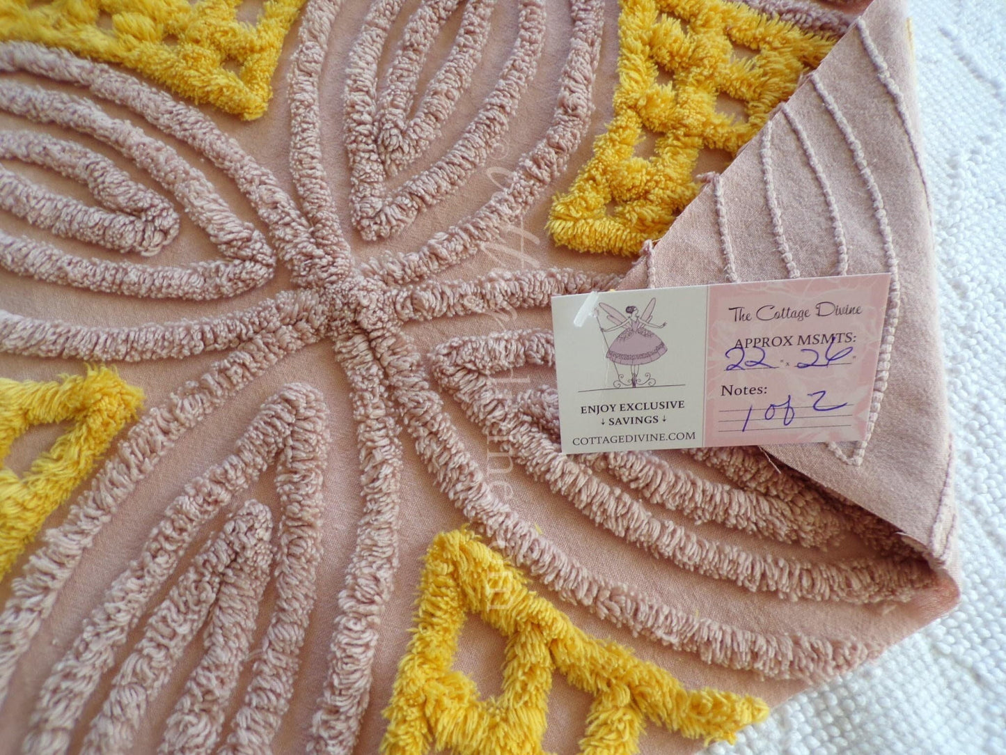mocha sunrise vintage chenille fabric, diamond waffle tuft wedding ring design, 22" x 26" piece of quilt material for sewing & crafts