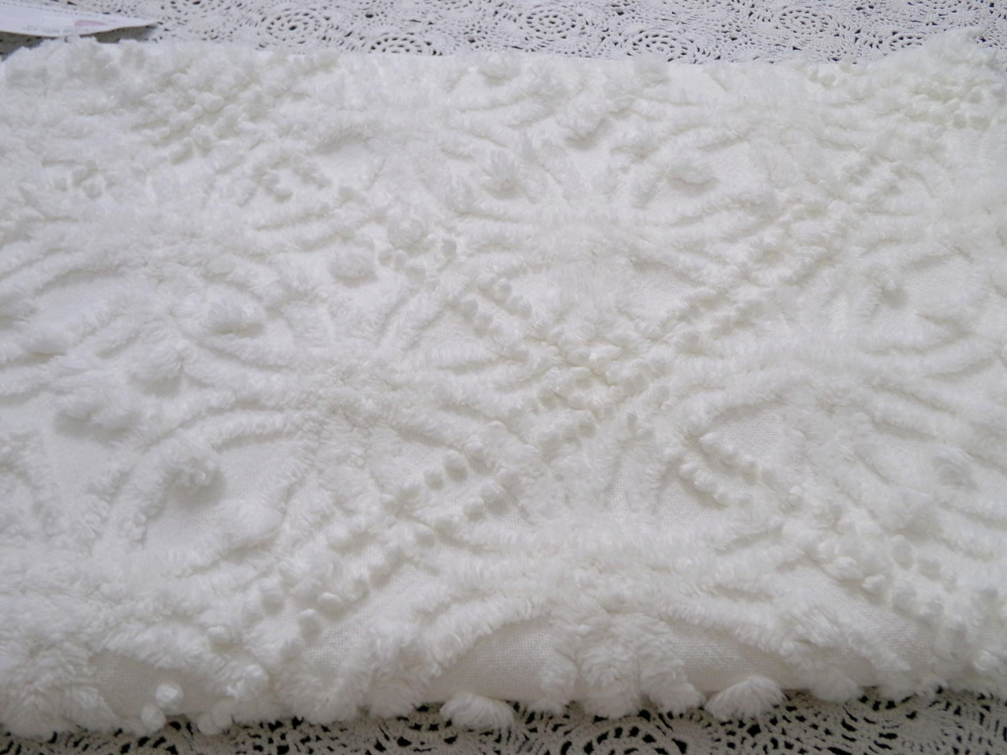 Vintage White Chenille Fabric Piece Pearl Pops 18 x 24" Quilt Craft Sewing Material
