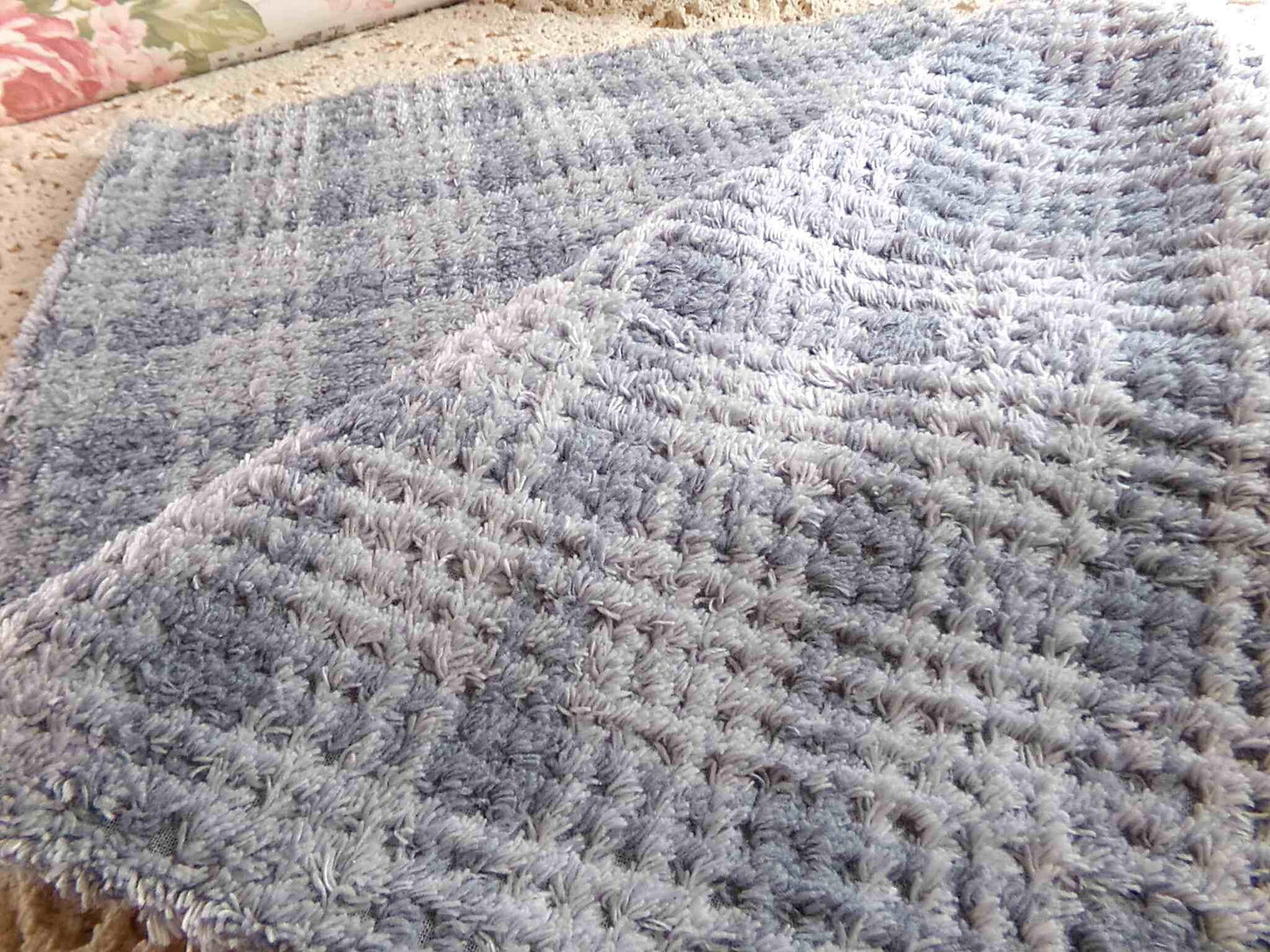 Cozy Chenille Fabric in Moody Storm Grey Plaid, Vintage Style 20" x 25" inch Piece, great for quilt fabric, crafts, stuffed toys