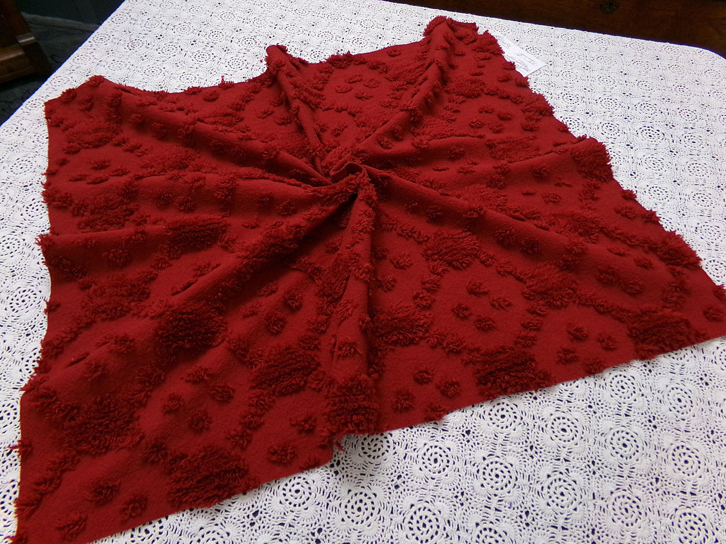 Cranberry Red Vintage Style Chenille Fabric 18x24 Geometric Dot Quilt Material