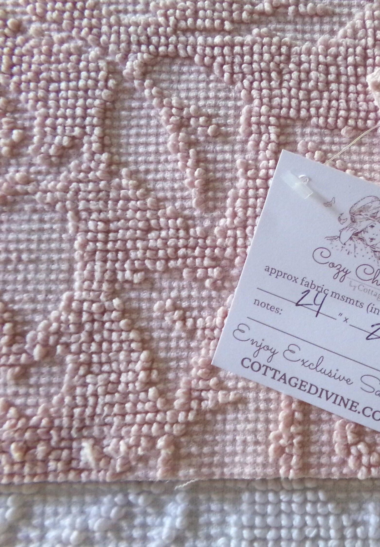 Rose Mist Vintage Woven Chenille Fabric, 24" x 20" Inch Reversible Piece, 100% Cotton, Hobnail Imperial Roses Pattern, Ideal in Quilts