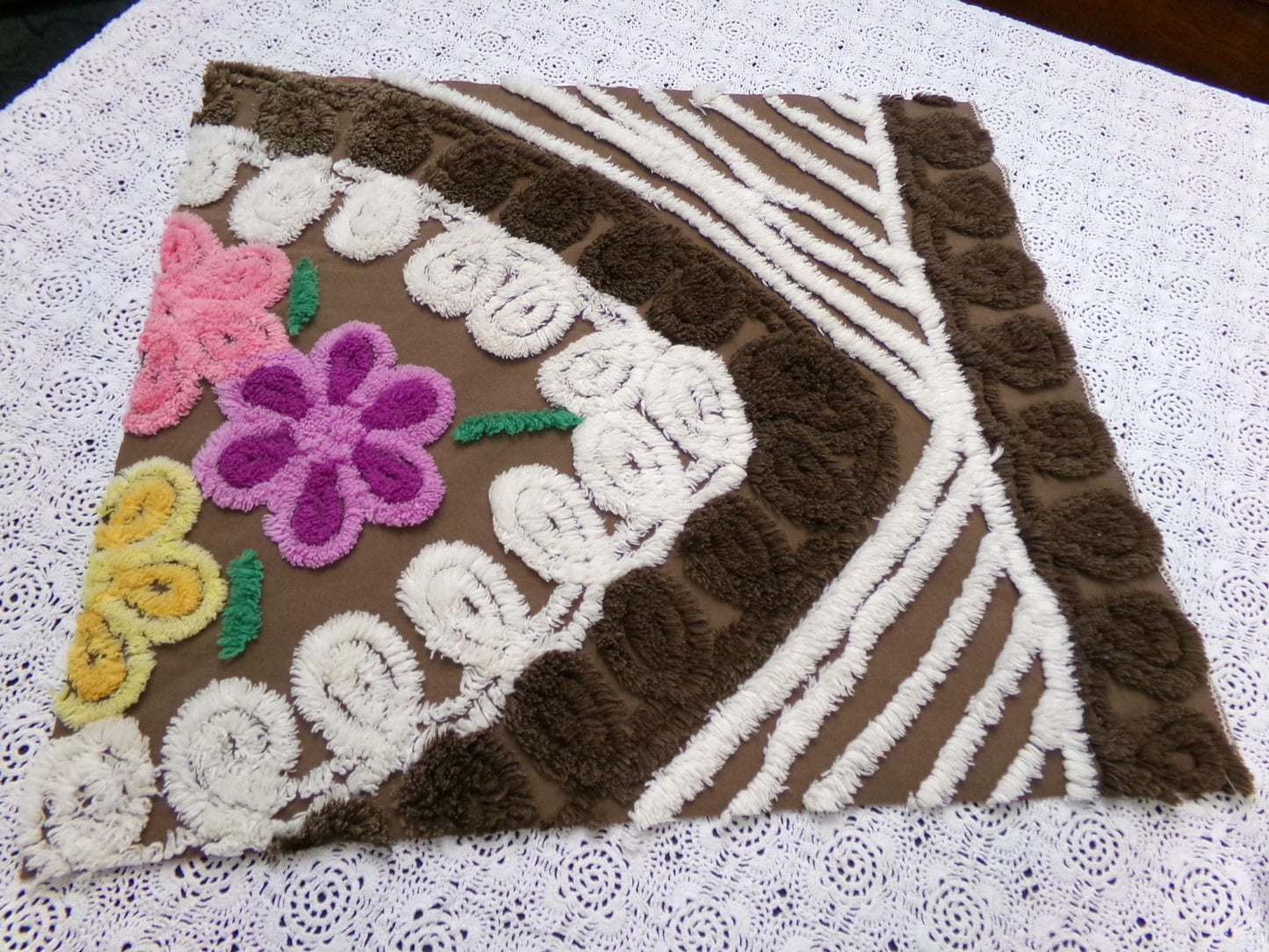 chocolate cake vintage chenille bedspread fabric 16x17.5"