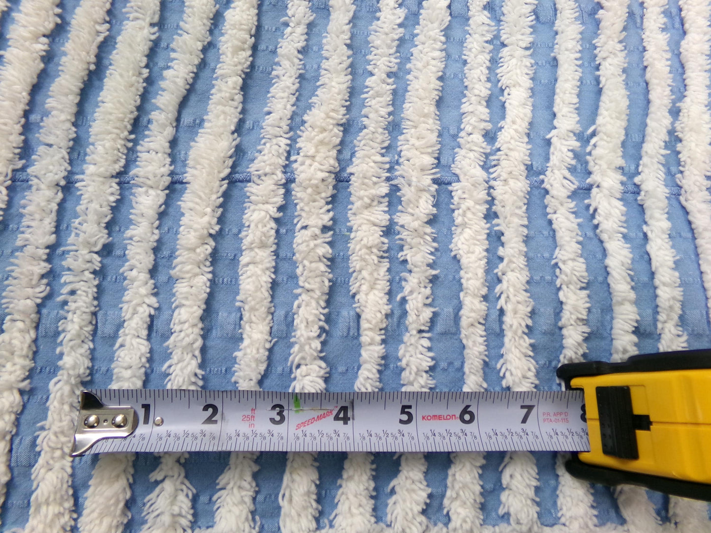 Trendy Coastal Blue & White Striped Vintage Chenille Fabric, Craft Quilt Material, 16" x 27" Piece