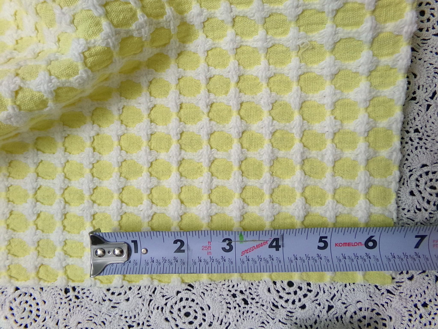 Honeycomb Cross Vintage Woven Chenille Fabric Lemon Yellow White Lady Galt 21x21"