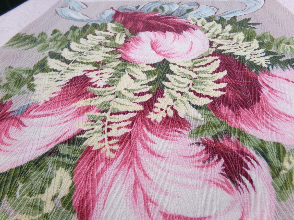 Vintage Barkcloth Style Fabric Dimensional Feather Ferns Rayon Texture, 19x19"