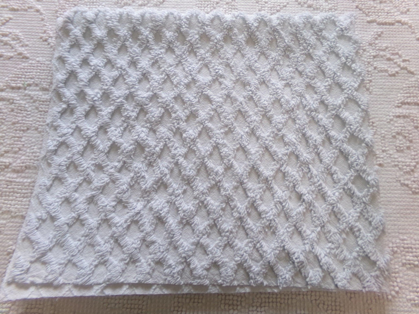 Vintage Cool Blue Chenille Fabric, diamond lattice pattern, sewing craft quilt material, 19" x 24" piece
