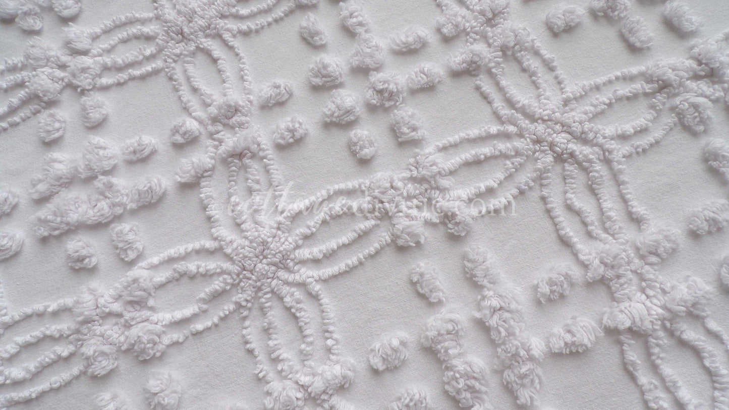 Farmhouse White Vintage Chenille Fabric Piece, 20" x 24" inches, Versatile & Neutral in Quilts and Pillows