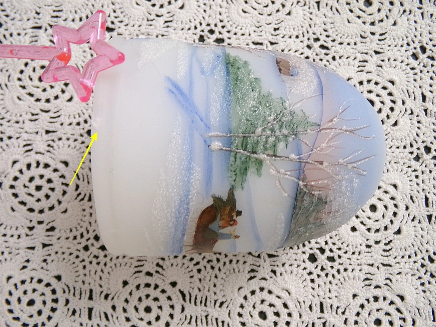 Vintage Fenton Fairy Lamp Country Horse Snow Handpainted Fredrick 1990 #477