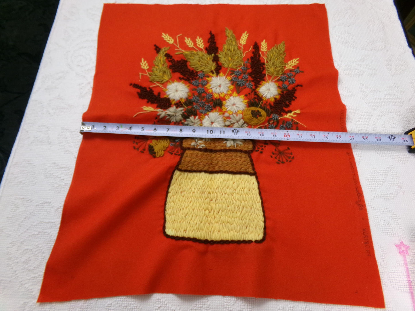 WINTER BOUQUET Completed Crewel Embroidery Piece, Vintage Paragon Needlecraft 0307, Boho Floral Wall Art