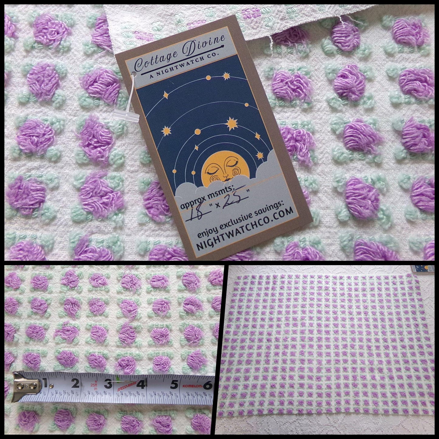 rosebud vintage chenille fabric: Morgan Jones amethyst purple roses 18" x 25" cut piece