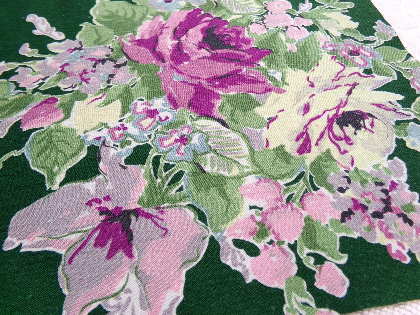 Vintage Waverly Rose Caprice Fabric Green Floral Barkcloth Style 17x18"