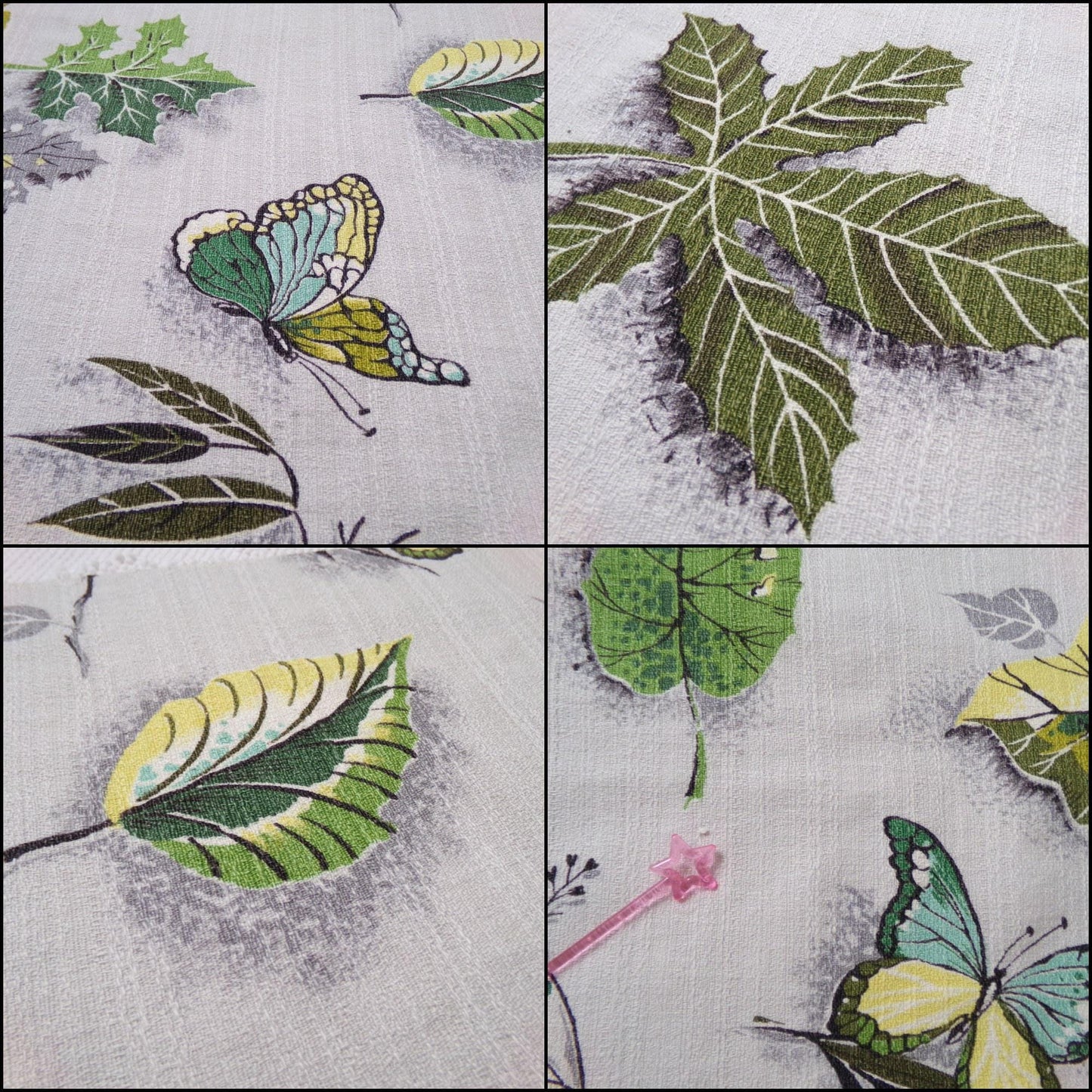 Butterfly Botanical Vintage Barkcloth Fabric Dimensional Natural Leaf Pattern 21" x 24"