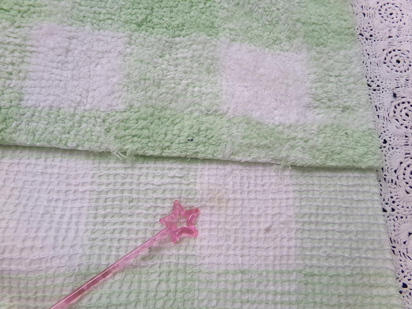 cuddly green gingham vintage terry chenille fabric soft cotton blend 19x25"