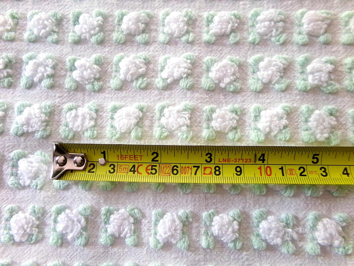 White Rosebuds Vintage Chenille Fabric, 19x25" Piece