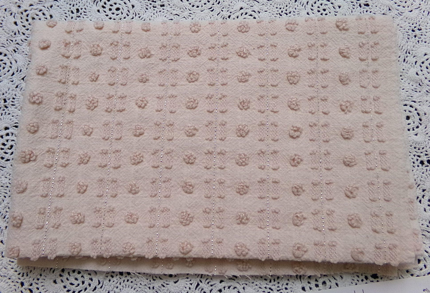 Vintage Chenille Bedspread Fabric, Neutral Fleshtone Lightweight Pop Dot Dash Sparkle 18"x24"