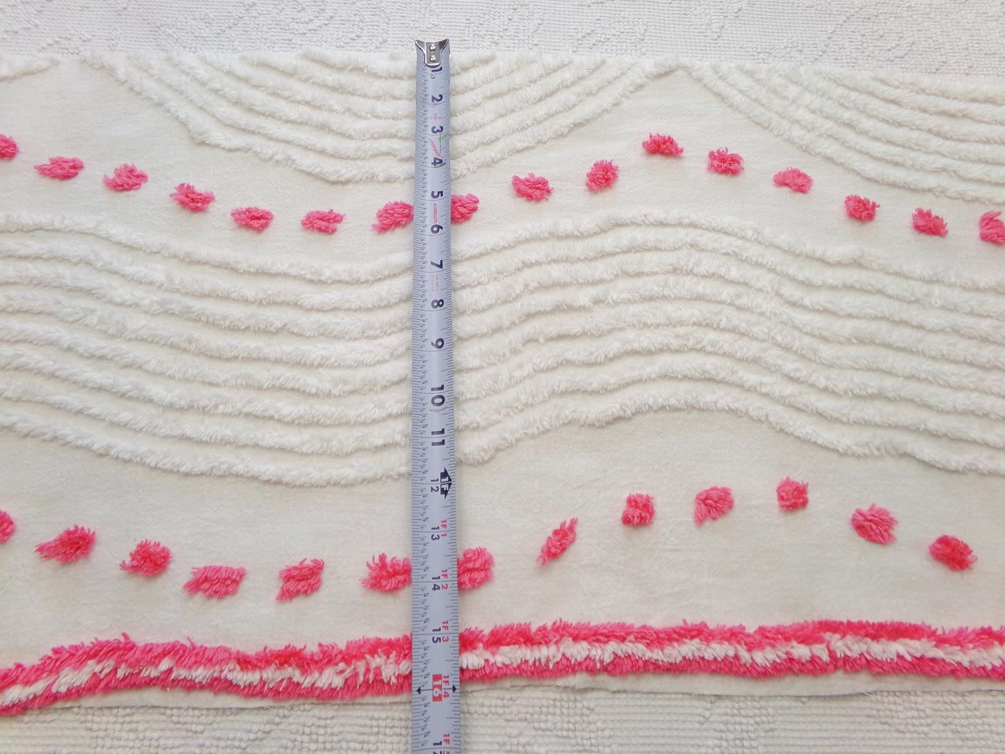 zany white & hot pink vintage chenille fabric: interesting piece of sewing material, 15" x 28" lightweight cotton blend piece