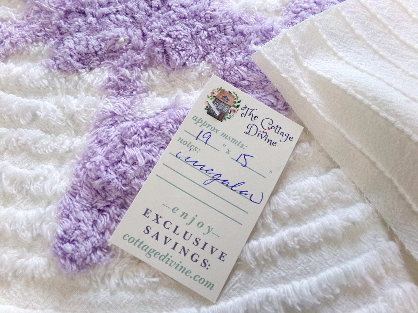 lilac butterfly vintage style chenille fabric, 19" x 15" piece of cotton sewing material, upcycle into pillows, quilts