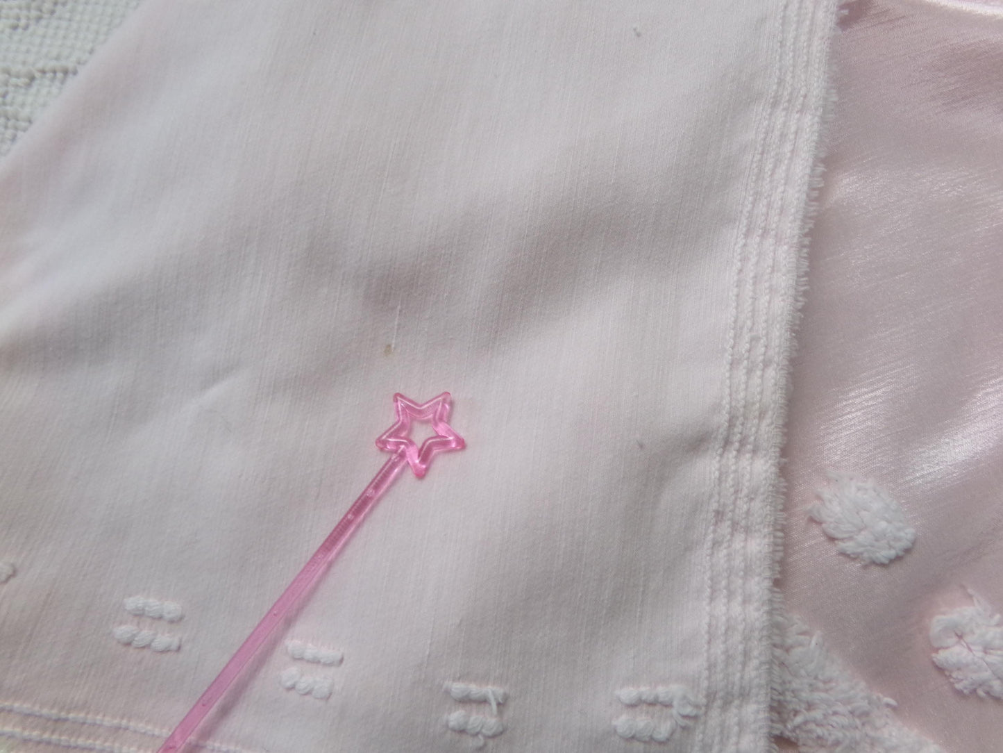 Pink Satin Vintage Chenille Fabric, Shabby Cottage 24" x 23" Piece