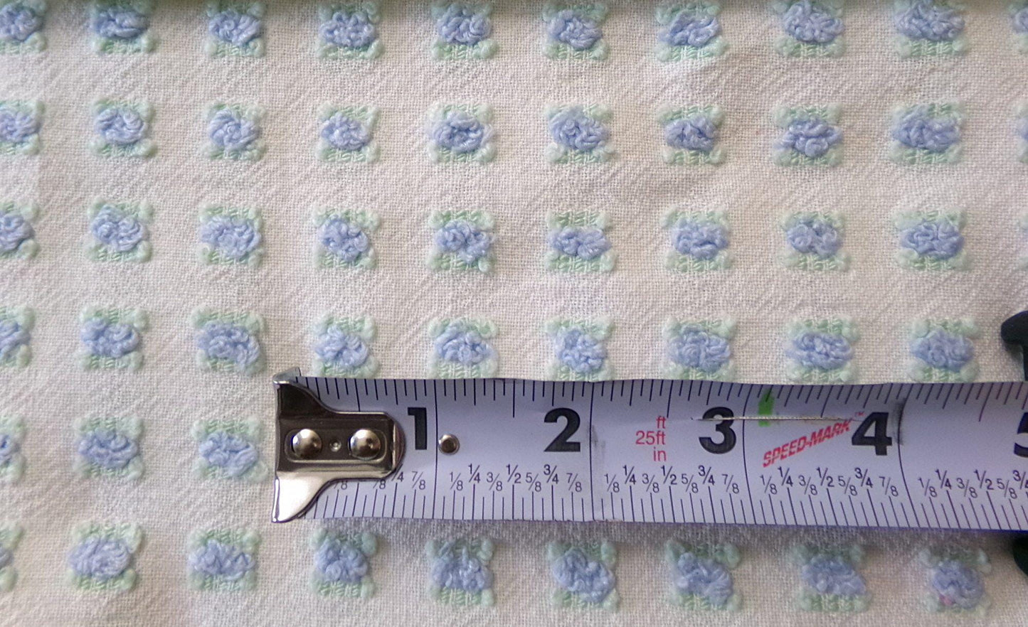 Tiny Blue Rosebuds Vintage Chenille Quilt Fabric, 18" x 21" inch Piece Lightweight Mini Roses