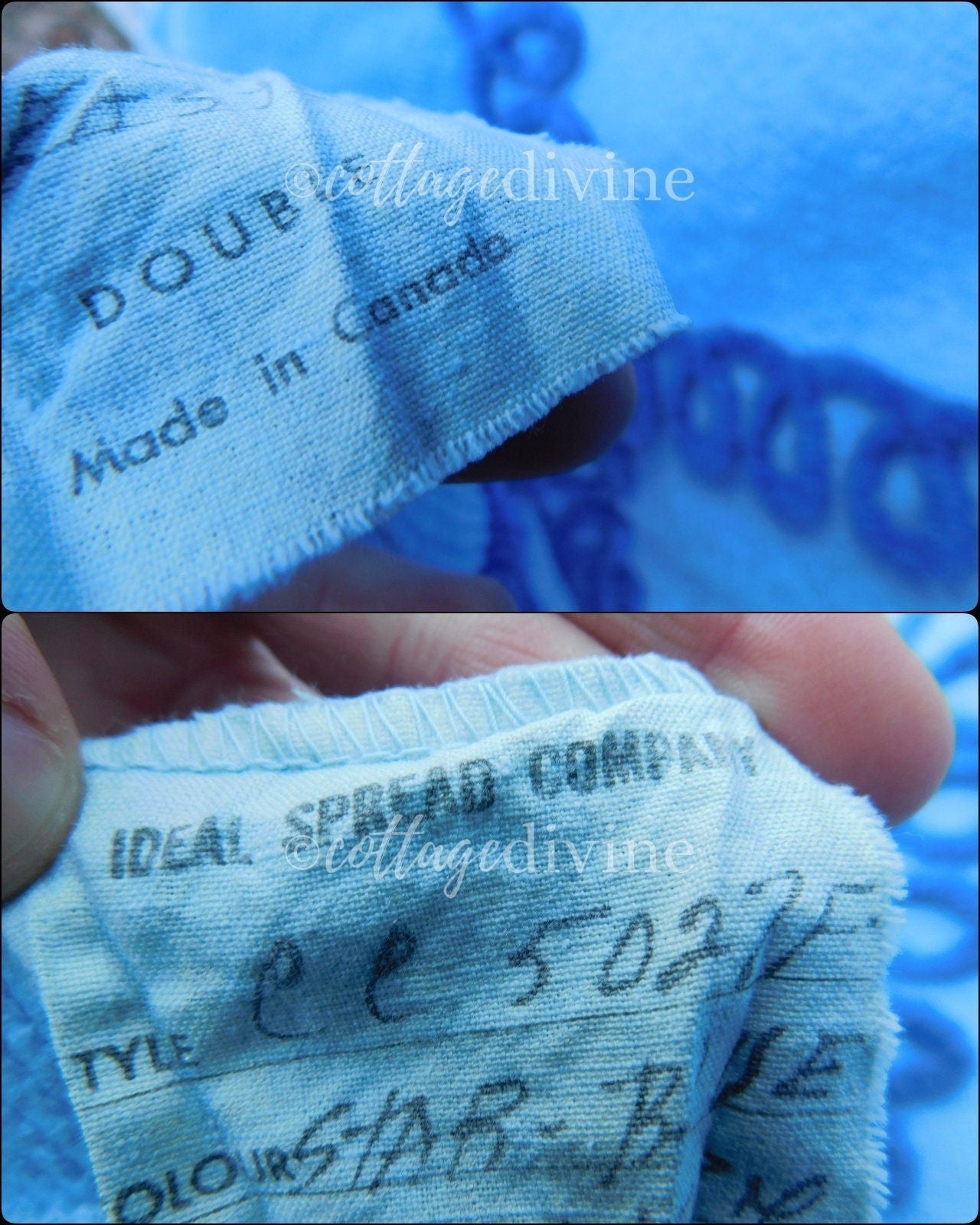 Rare Vintage Chenille Bedspread by IDEAL SPREAD Company, Canada Made Blue Wedding Cake Floral Design, Full Size