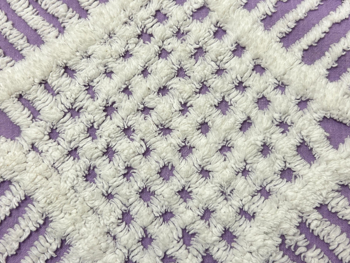 Lavender Vintage Chenille Fabric, Tufted White Geometric 22x25" Piece