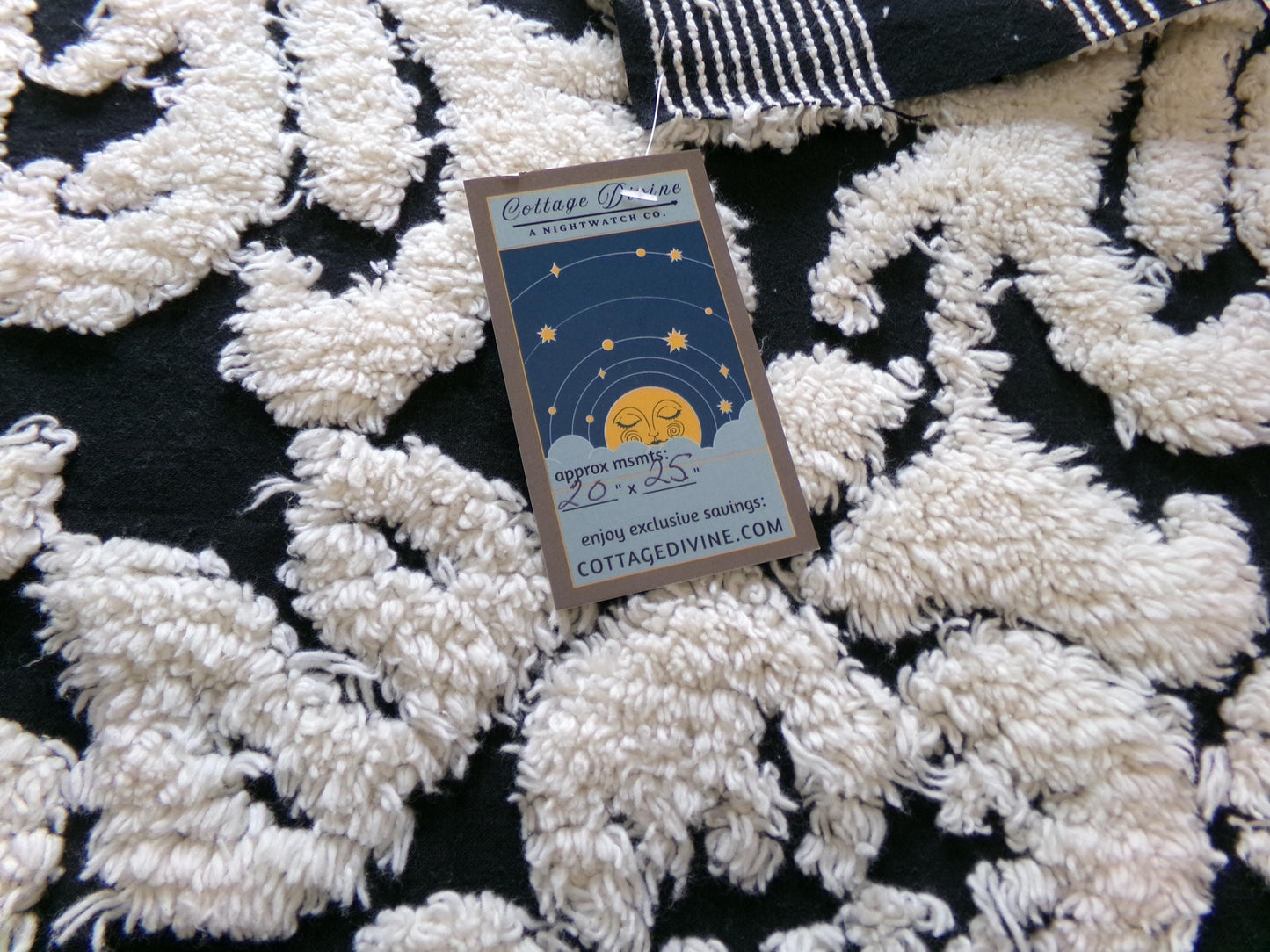 Gothic Black Cream Rose Vintage Chenille Fabric, 20" x 25" Inch Piece, Beautiful Material for Pillows