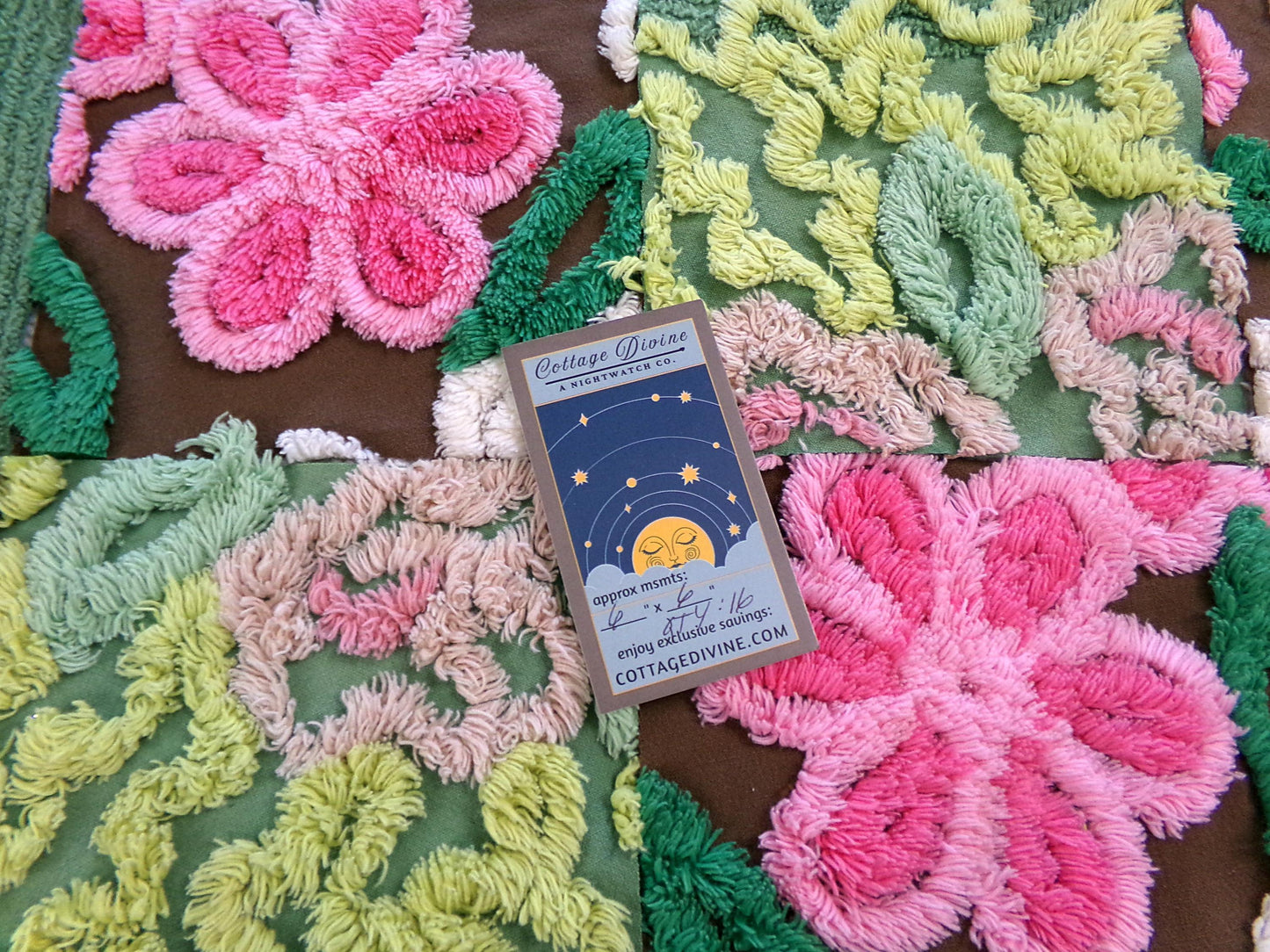 vintage chenille fabric squares, set of 16 magical boho 6" blocks for arts & crafts, sewing