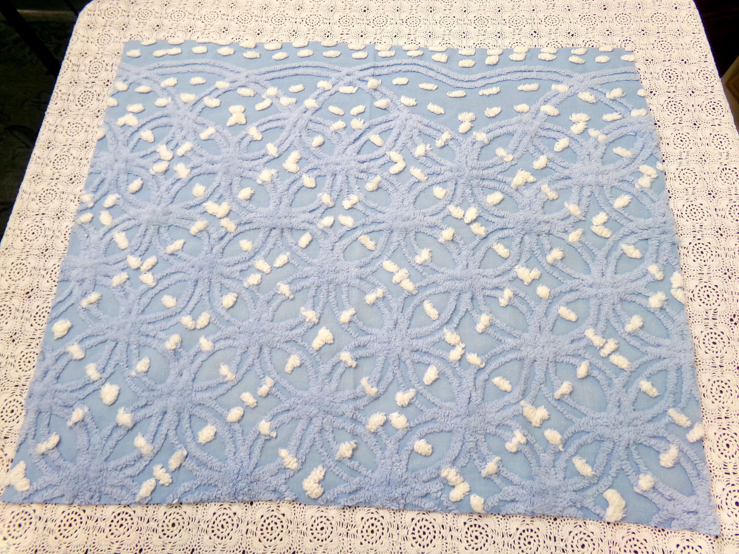 Starry Night Blue Vintage Chenille Fabric Geometric 20" x 24" piece