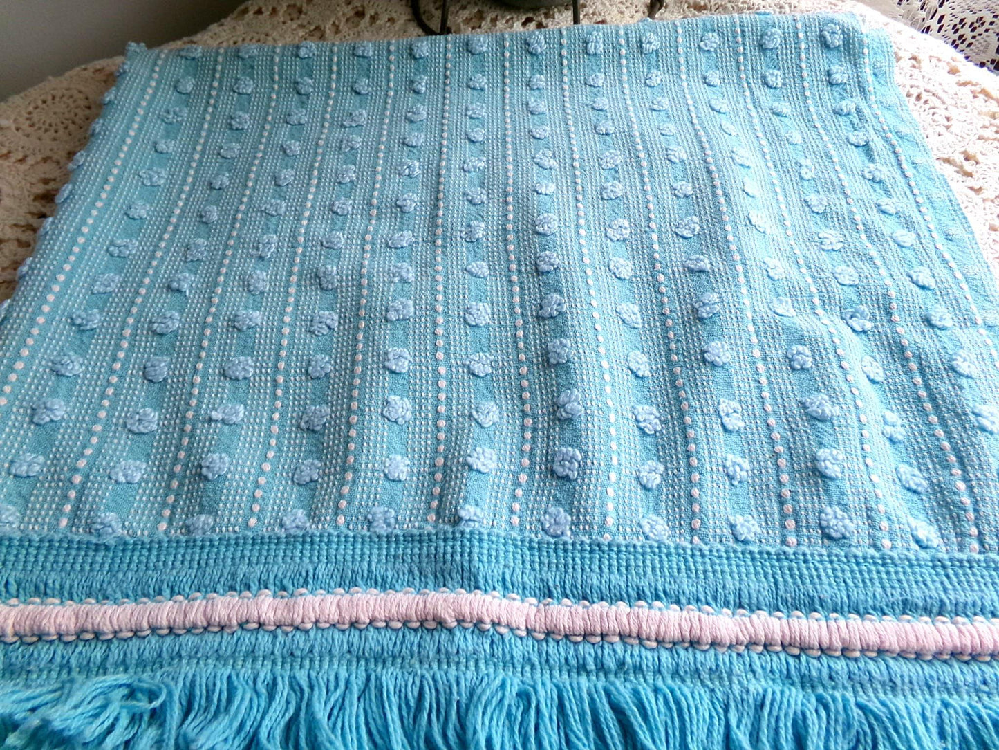 Vintage Chenille Fabric, Cute Woven Dot Dash Design, 24" x 18" inch piece, Great Quilt Material