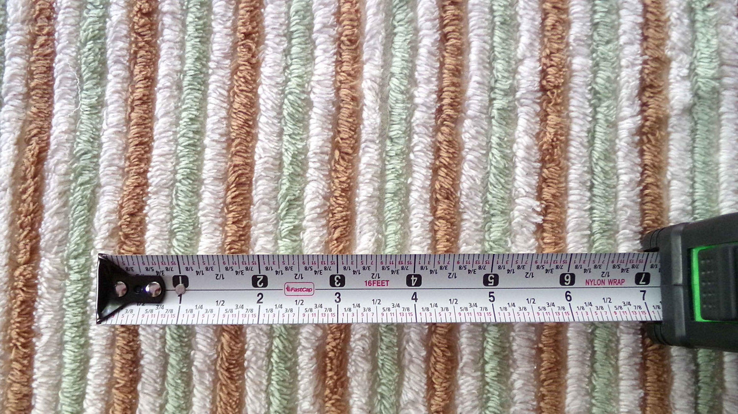 vintage striped chenille fabric in cocoa puff & mint green velvety soft stripes, 18" x 24" cut piece