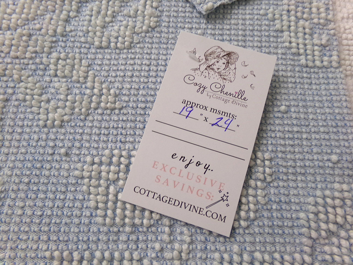 vintage hobnail rose fabric, blue & white woven chenille floral dot design, 19" x 24" piece