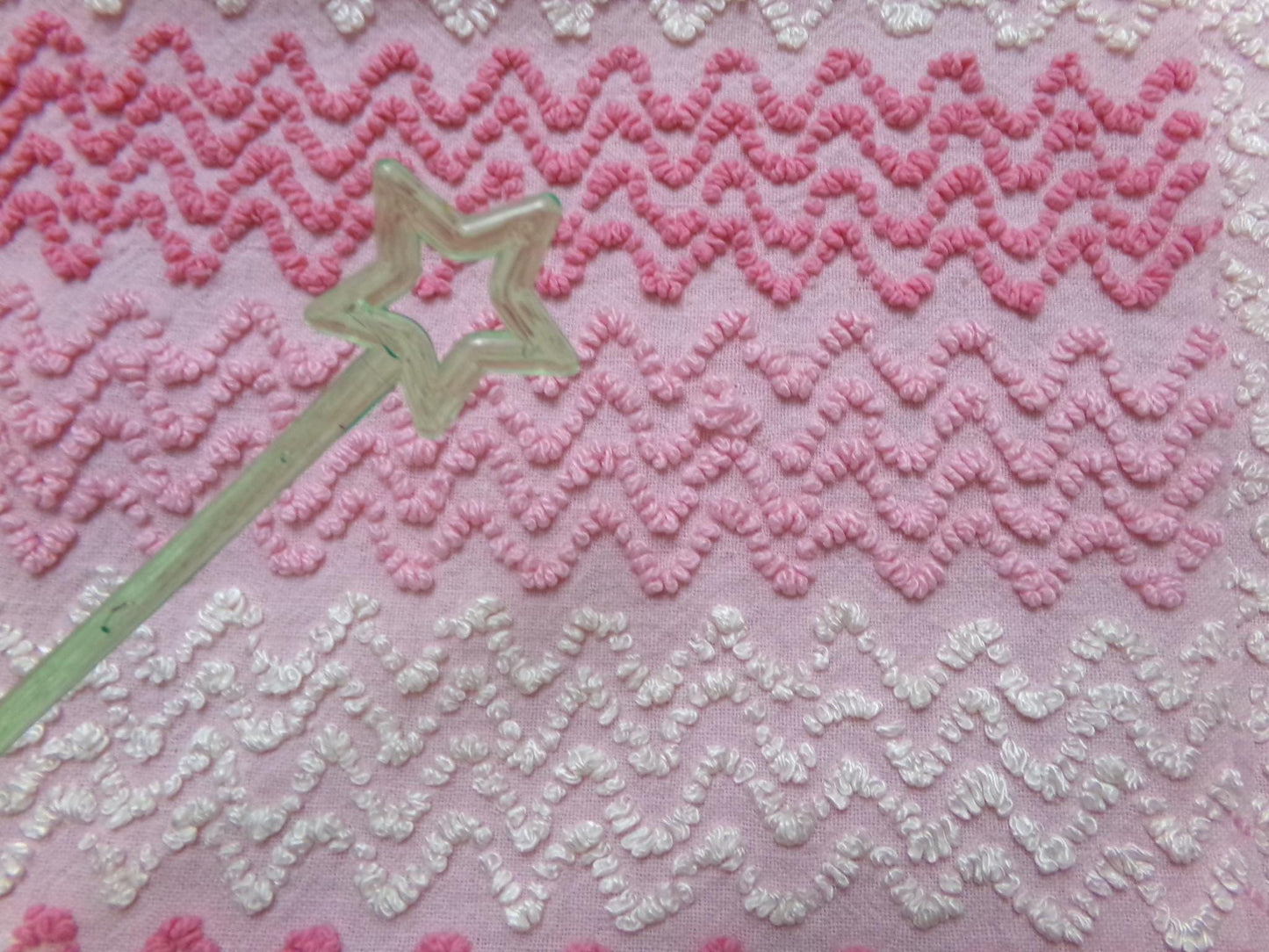 Pink Vintage Chenille Bedspread Fabric, Zig Zag Texture, 15" x 23" piece